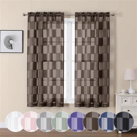 Amazon Ovzme Barry Brown Sheer Curtains Inch Length Panels