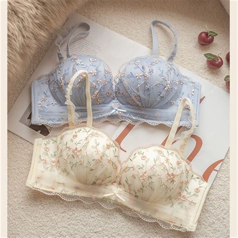 Lace Bra Push Up Wireless Lingerie Small Chest Gathered Women S Embroidery Underwear Bralette