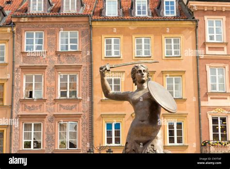 Sights Of Poland Warsaw Old Town Square And Symbol Of Warsaw Mermaid