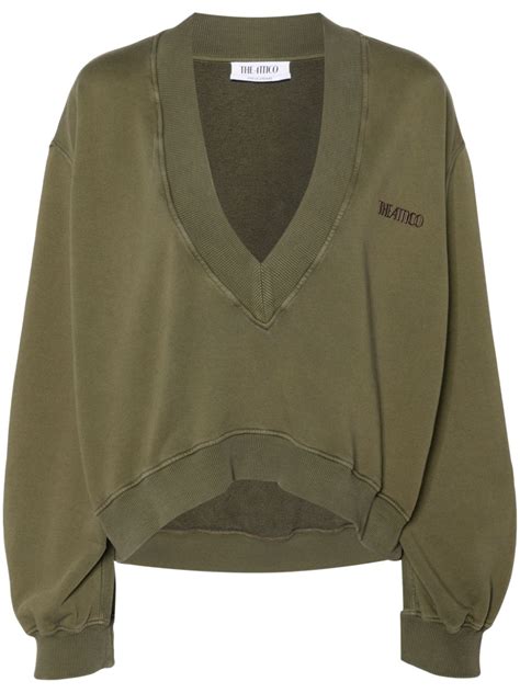 The Attico Logo Lettering V Neck Sweatshirt Green Farfetch