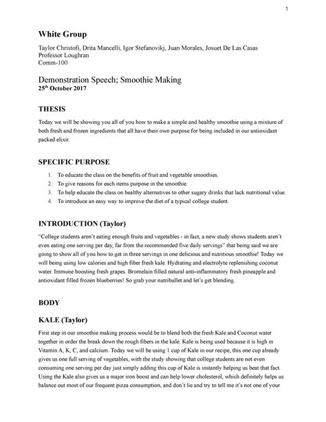 Demonstration Speech Outline - COM-100 - Bergen - Studocu