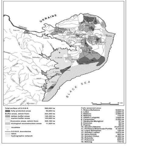 -The Danube Delta Biosphere Reserve -functional areas. | Download ...