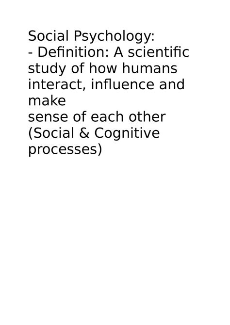 Social Psychology Notes For Exam PSY285 Social Psychology