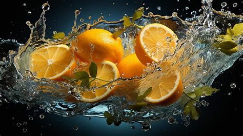 Premium Ai Image Lemon Slices Falling Into Water With Splashes