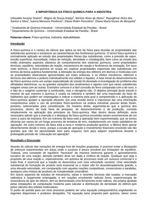 PDF A IMPORTÂNCIA DA FÍSICO QUÍMICA PARA A INDÚSTRIA Claramente