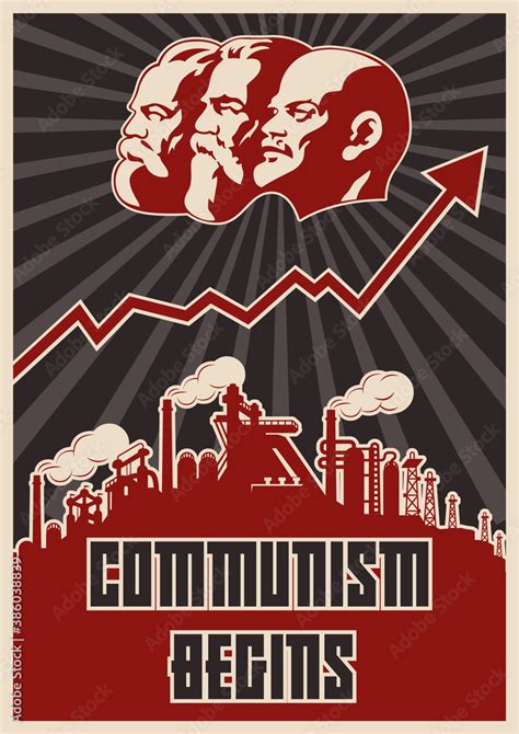 Communism begins Retro Soviet Propaganda Posters Stylization vector de ...