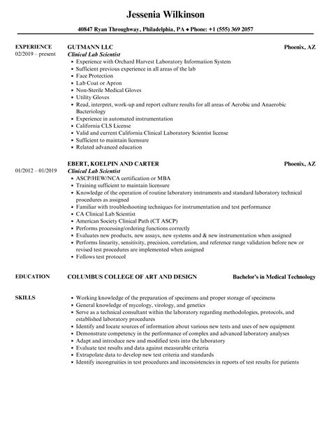 Clinical Lab Scientist Resume Samples | Velvet Jobs