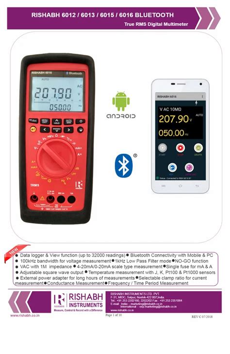 Rishabh Model No 6016 BLUETOOTH True RMS Digital Multimeter At Rs