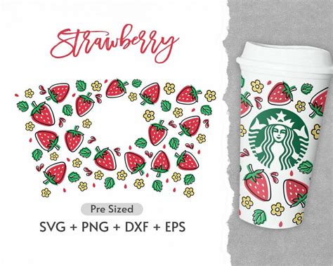 16oz Strawberry Hot Cup Svg Strawberry Svg Hot Cup Wrap Svg Strawberry Cup Svg Summer Fruit