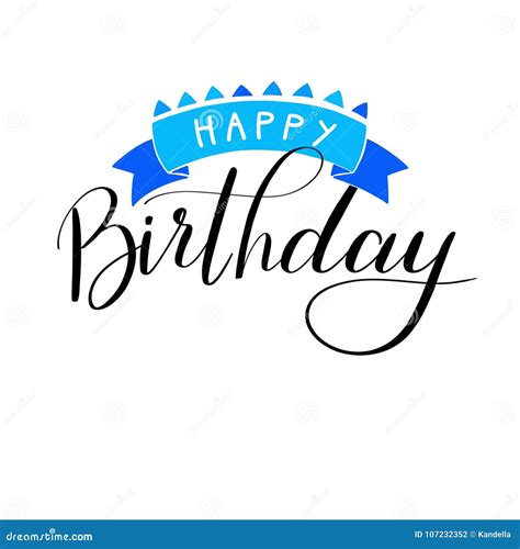 Happy Birthday Hand Written Blue Lettering Stock Vector Illustration