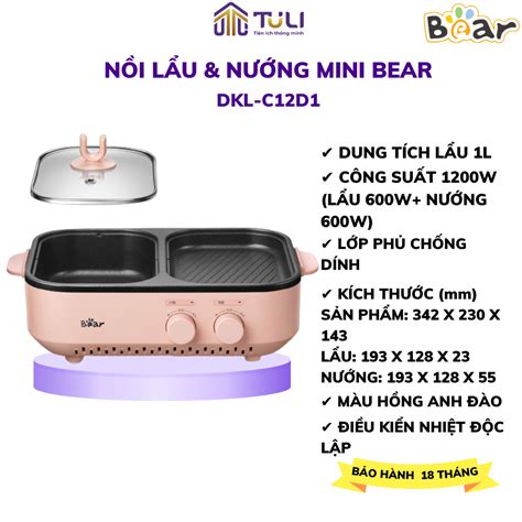 Nồi điện Nấu Lẩu Và Nướng 2 Ngăn Mini đa Năng Bear Dkl C12d1 Cs 1200w Dung Tích Lẩu 1l Chính