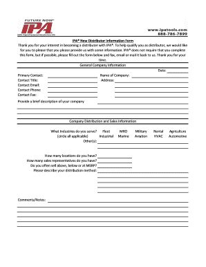 Fillable Online Ipa New Distributor Information Form Fax Email Print