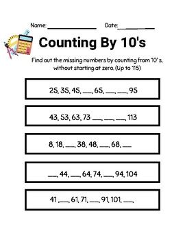 Counting By 10's Worksheet by Ashley Amaral | TPT