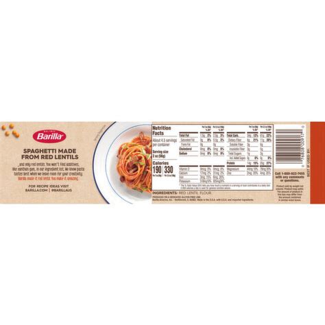 Barilla Spaghetti Nutrition Label