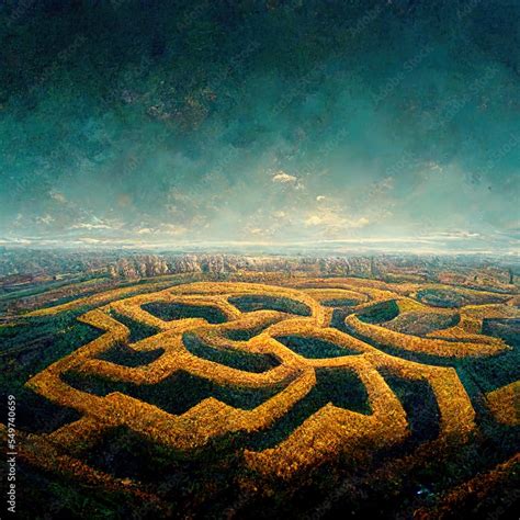 Upview of Giant Maze Labyrinth Fantasy Landscape - Digital Art, Concept ...