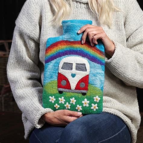 Campervan Hot Water Bottle Cover 2 Litre Fashy Hot Water Bottle Included 100 Wool Felt