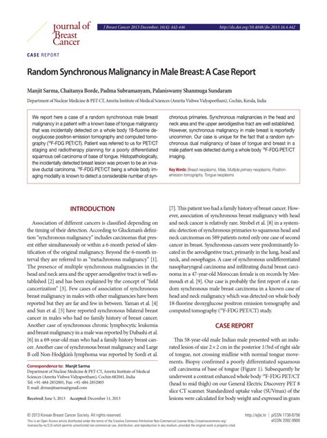 Pdf Random Synchronous Malignancy In Male Breast A Case Report