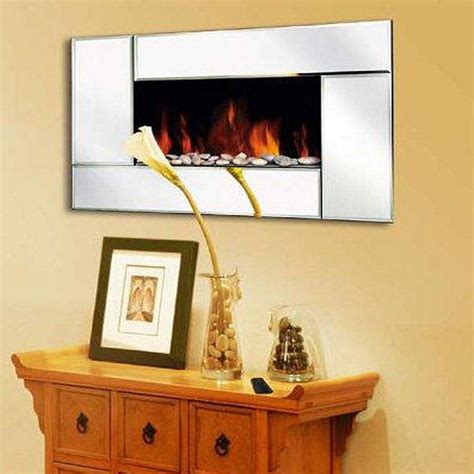 Electric Glass Wall Fire Fireplace Mirror Mounted Designer Flicker