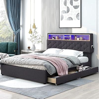 Amazon BTHFST King Size Bed Frame With LED Lights Headboard USB