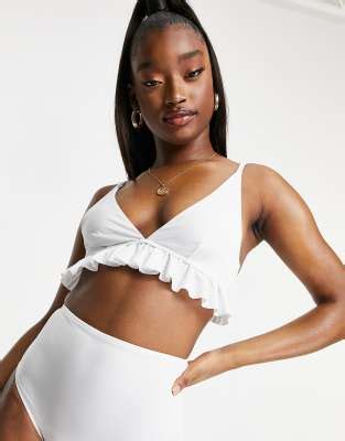 Asos Design Mix And Match Haut De Bikini Style Crop Top Volants Blanc Asos