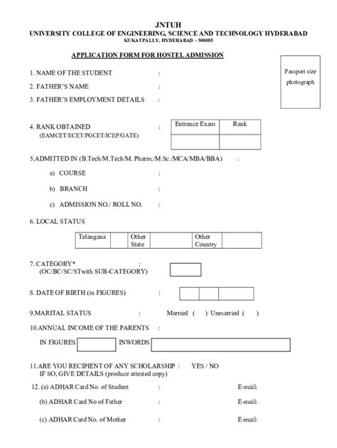 Fillable Online Jntuhceh Ac General Info Application Forms Jntuh