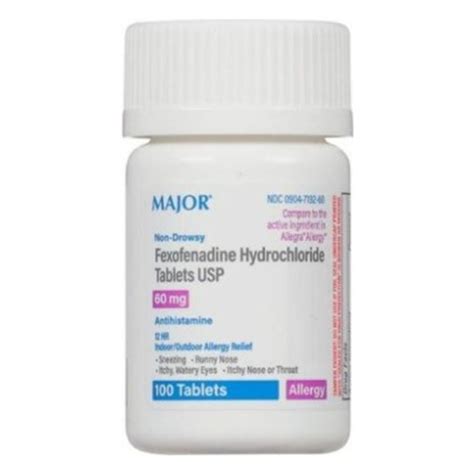 major fexofenadine hydrochloride antihistamine  hours allergy relief