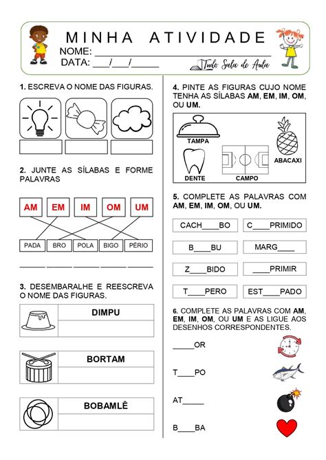 Atividade Com Am Em Im Om Um - Atividade com Am, Em, Im, Om, Um - Tudo Sala de Aula | Encontro ...