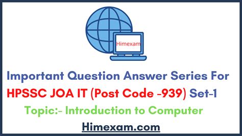 Important Question Answer Series For HPSSC JOA IT Post Code 939 Set