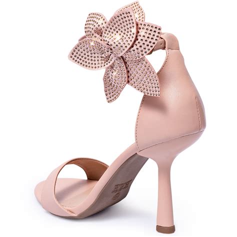 Sandália Feminina Salto Alto Fino Flor FLOR Nude Lumiss