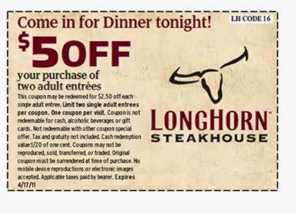 Longhorn Steakhouse Printable Coupons August