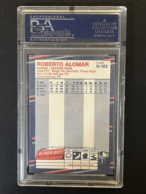 Roberto Alomar 1988 Fleer Update Glossy U 122 Rc Signed Rookie Card