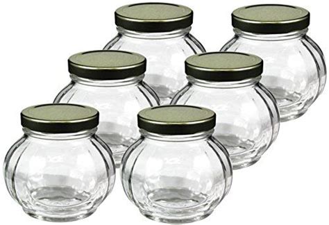 8 Ounce Round Faceted Glass Jars Gold Lids Included Set Of 6 Glass Jars Gold Lid Jar