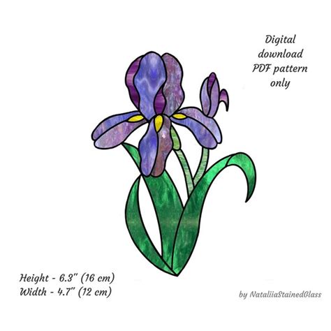 Iris Stained Glass Pattern Digital Download Floral Stained Glass Pattern Iris Stained Glass