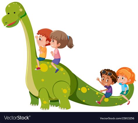 Children ride a dinosaur Royalty Free Vector Image