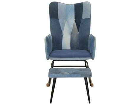 Fauteuil Scandinave Chaise Bascule Avec Repose Pied Denim Charge