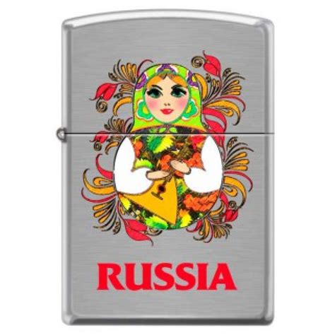 Зажигалка Zippo Русская Матрёшка, с покрытием Brushed Chrome, 38x13x57 ...