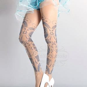 Tattoo Tights China Doll One Size Nude Full Length Printed Tights Pantyhose Nylons By