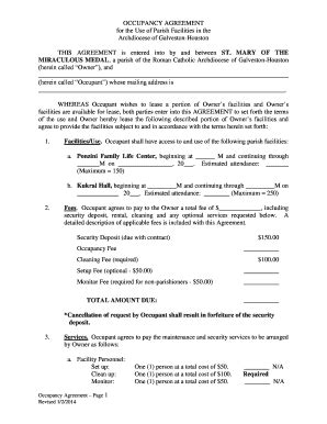 Fillable Online Stmarycctc OCCUPANCY AGREEMENT THIS AGREEMENT Is