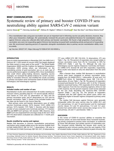 Pdf Systematic Review Of Primary And Booster Covid 19 Sera