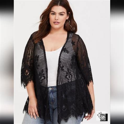 Torrid Sweaters Torrid Scalloped Black Lace Kimono Duster Poshmark