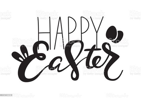 Cute Happy Easter Lettering Quote With Bunny Ears Stock Illustration