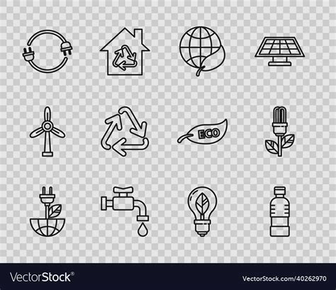 Set Line Electric Saving Plug In Leaf Bottle Vector Image