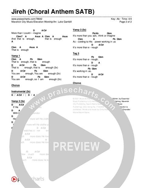 Jireh (Choral) Chords PDF (PraiseCharts Choral / Maverick City Music ...