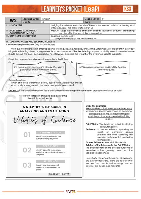 Q4 English 9 Week2 Grade 9 Module W Learning Area English Grade Level 9 Quarter 4 Date I