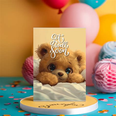 Cute Bear Get Well Soon Card Printable Digital Download Get Well Soon