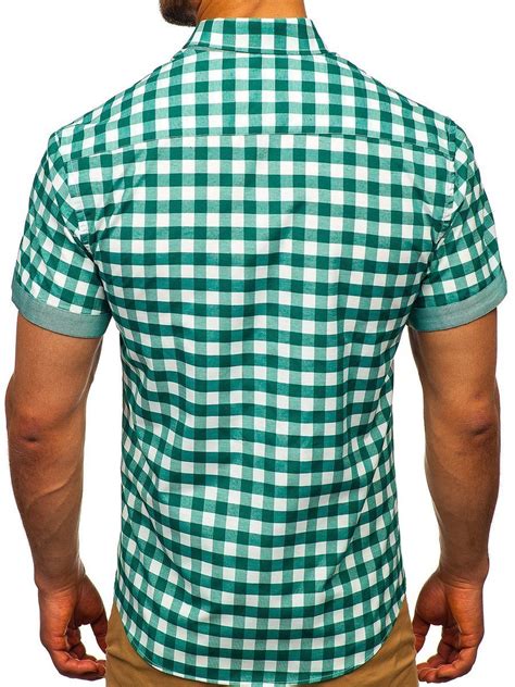 Camisa A Cuadros De Manga Corta Para Hombre Verde Bolf 6522