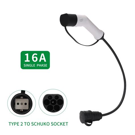 Portable EV Charger 16A Type 2 To Schuko Socket EVSE Charging Adapter