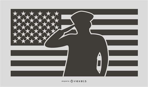 Soldier Silhouette Saluting American Flag