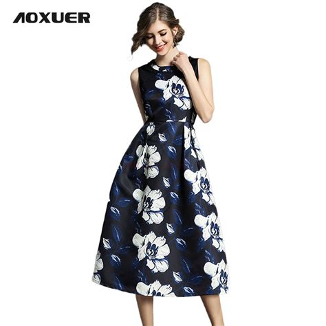 AOXUER European Style Sexy Sleeveless Flower Print Dress Women Elegant