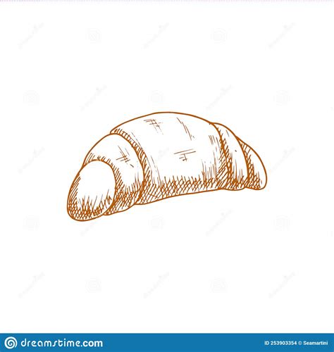 French Roll Isolated Croissant Hand Drawn Sketch Stock Vector